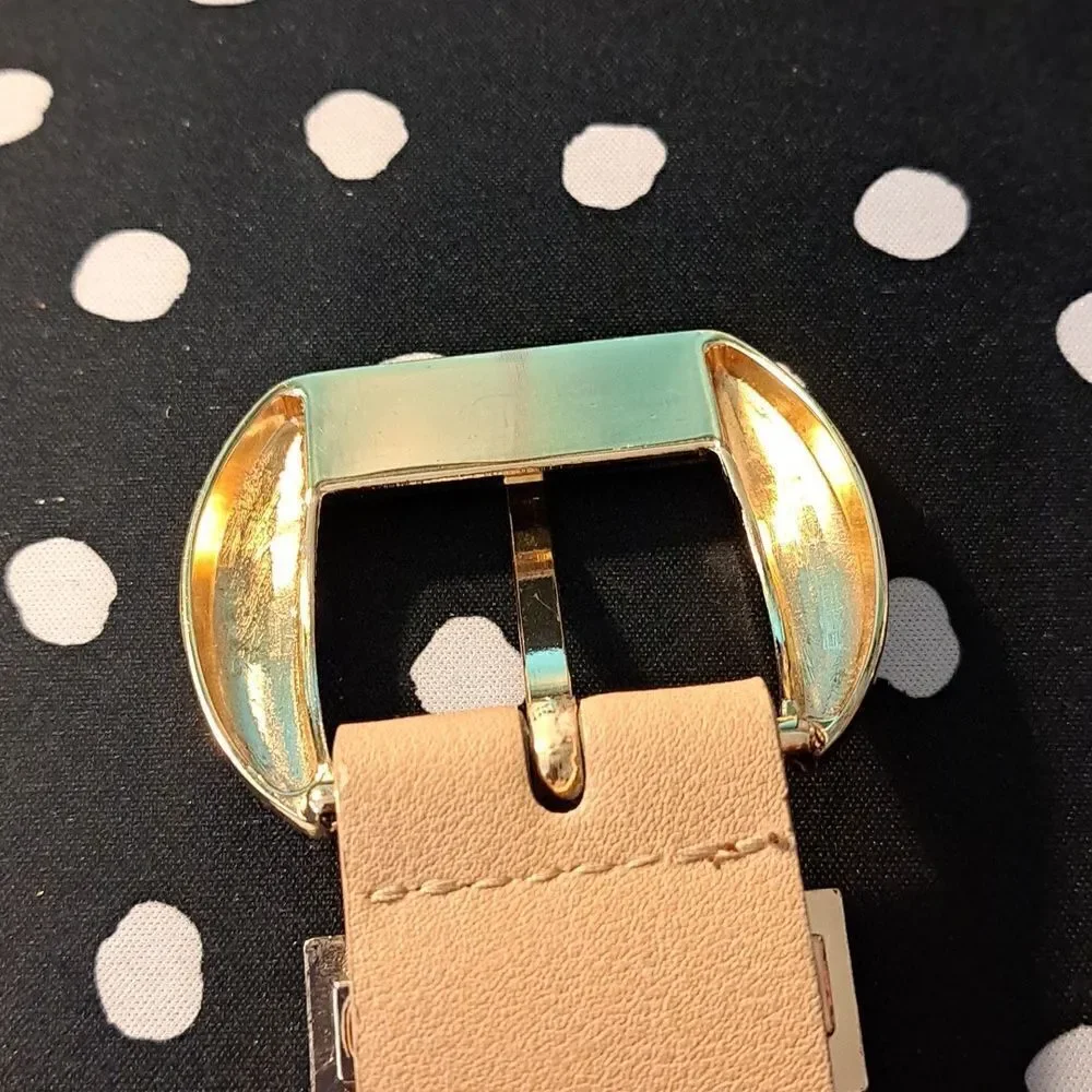 Studio F Women’s Belt Size XS/S Tan Gold Buckle Leopard Faux Leather Adjustable